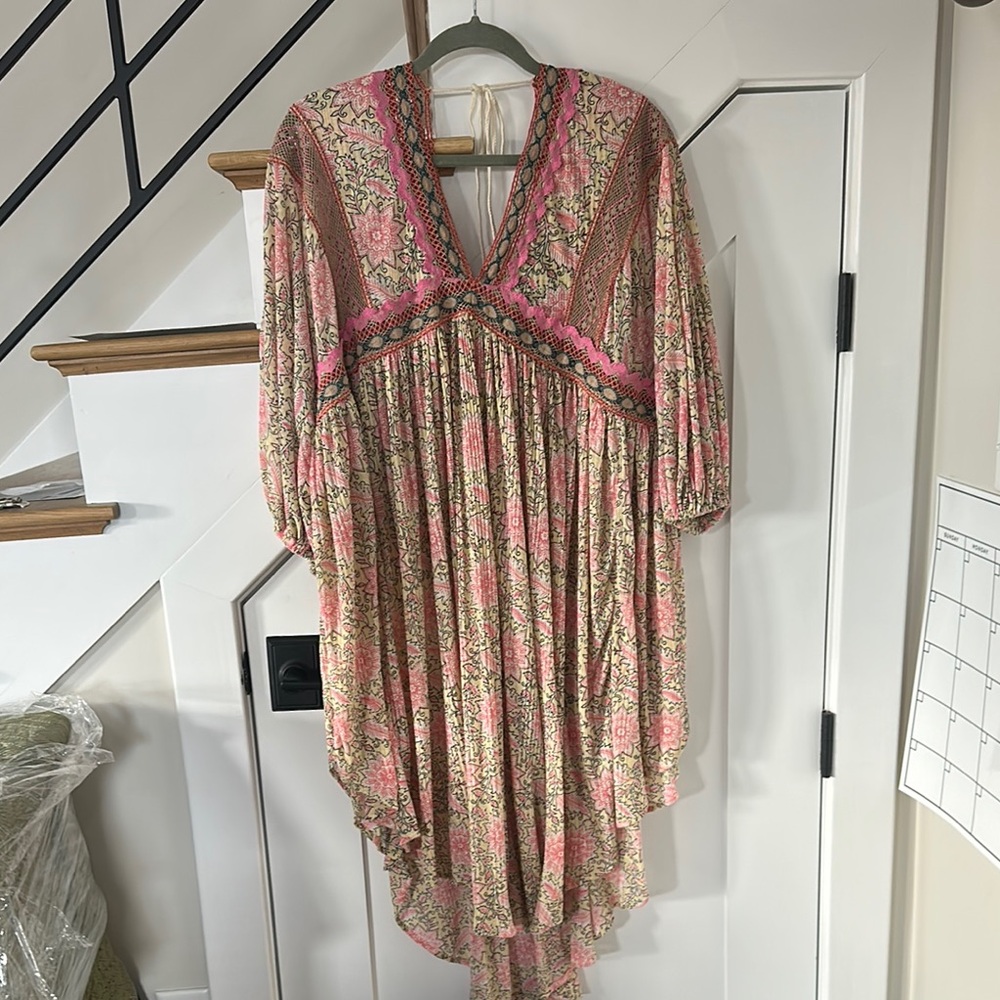 Floral Bohemian Dress with Pink Accents